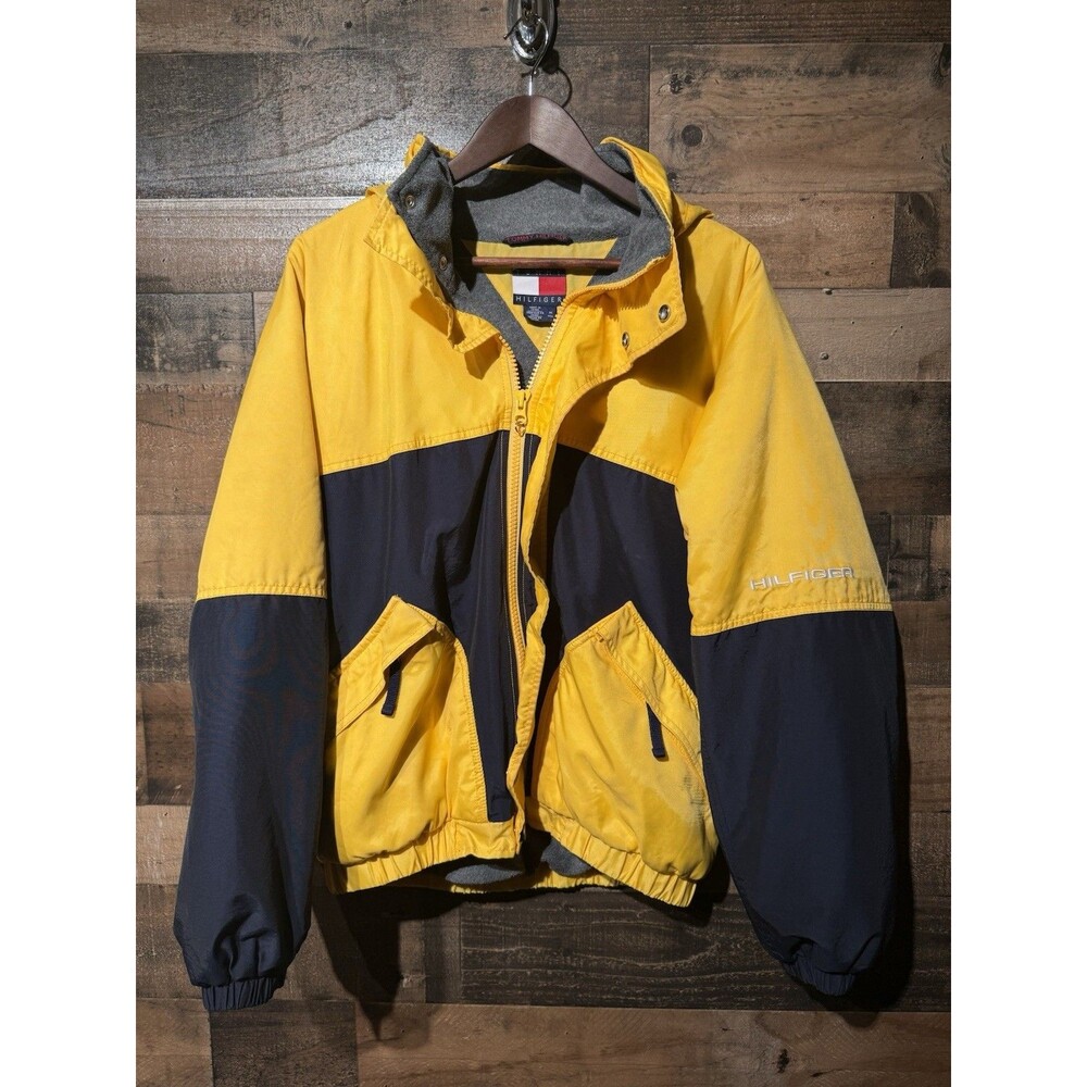 1990s Tommy Hilfiger M Fleece Lined Weatherproof Yellow Retro Jacket Vintage Y2K